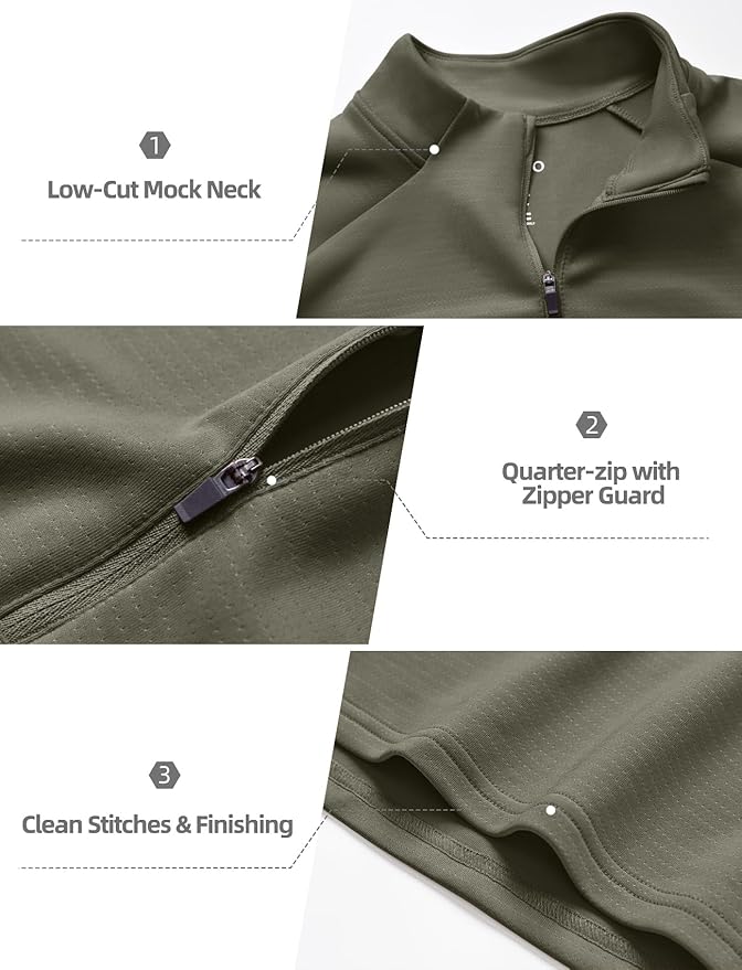 Zengjo Mens Quarter Zip Athletic Pullover Mid-Weight 1/4-Zip Running Workout Shirt Moisture Wicking