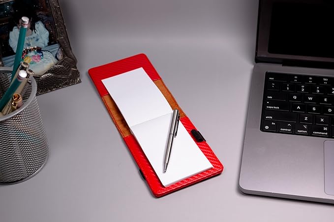 LaserGram Mini Padfolio with Notepad and Pen, Golfer Golfing, Personalized Engraving Included (Carbon Fiber Red)