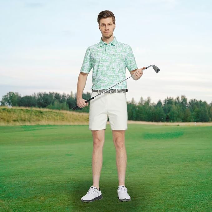 M MAELREG Mens Golf Shirt Short Sleeve Dry Fit Print Moisture Wicking Performance Patterns Collared Polo Shirt