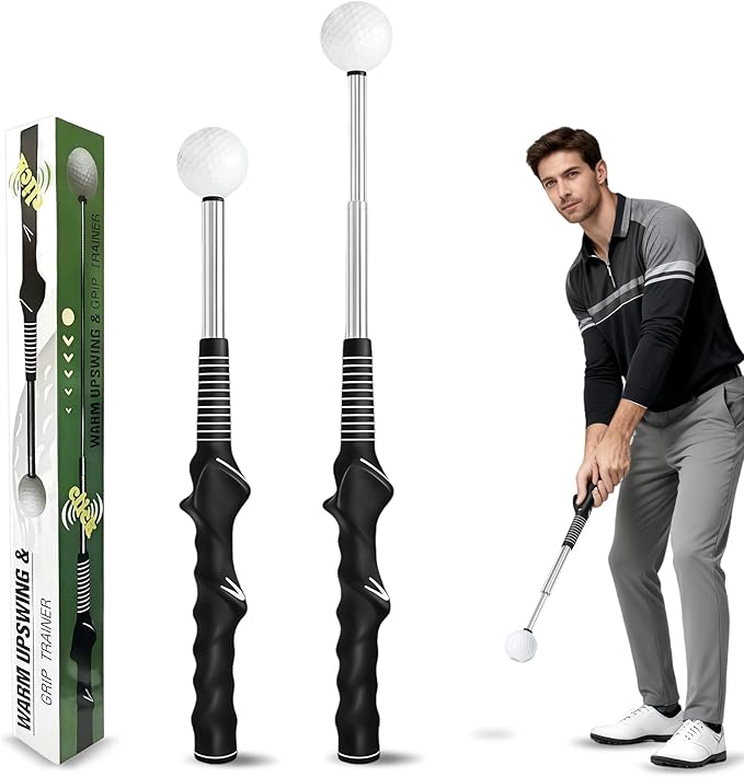 Pro-Level Right-Handed Retractable Golf Swing Trainer, for Chipping Hitting Practice & Pre-Round Warm-Up Golf Swing Training Aid and Golf Grip Trainer for Indoor & Outdoor Use