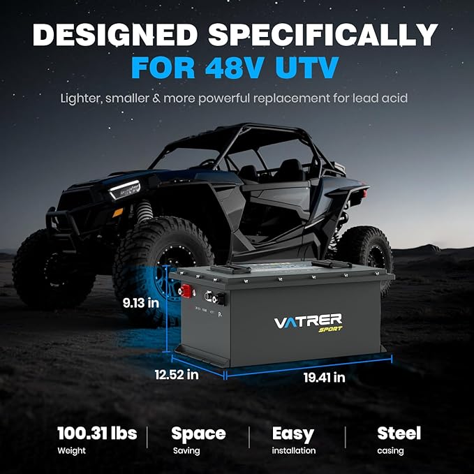48 Volt Lithium Battery for Golf Cart, Upgraded 300A BMS, 600A Peak, Parallel Ready, 6000+ Cycles, Max 15.36kW Power Output, 3C Discharge, LCD Display & App, Perfect for UTV, Golf Carts