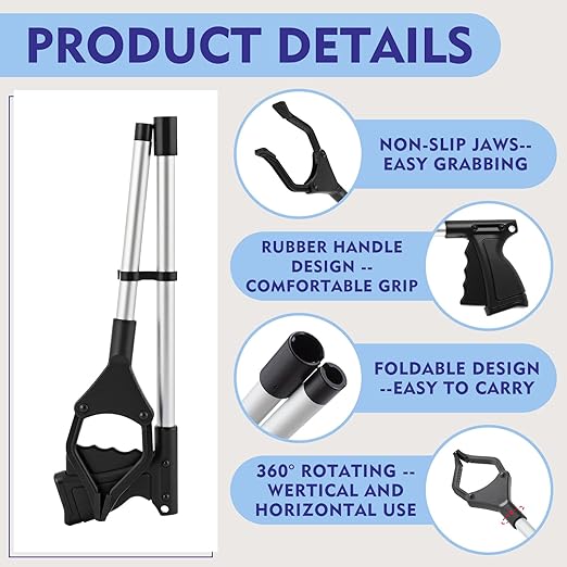 Ctosree 8 Pack 32" Trash Grabber Reacher Tool for Elderly, Foldable Litter Picker Upper, Lightweight Trash Pick up Stick, Long Handy Mobility Aids for Home Garden Arm Extension(Black)