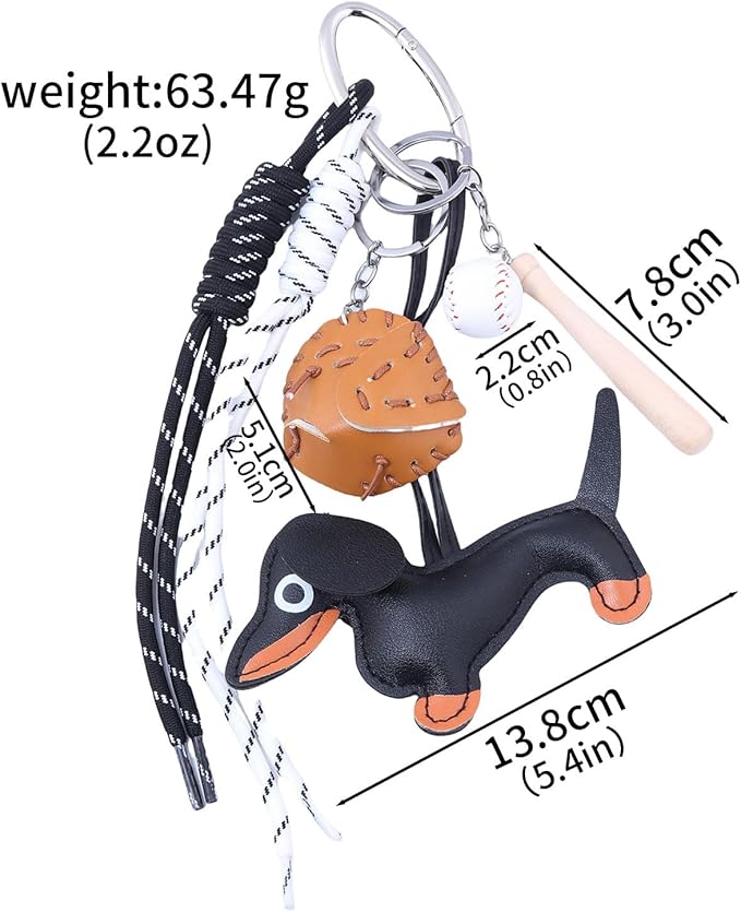 Unique Keychain Designer Rope Bag Charms for Handbag - Cute Teddy Bear Purse Charm - Leather Dachshund Accessory
