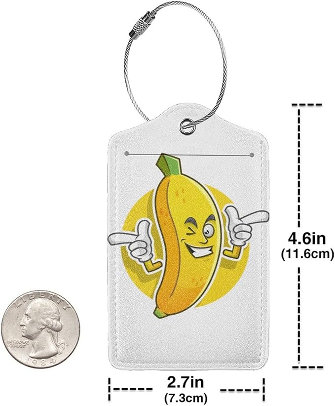 2 Packs Cute Banana Pattern Leather Luggage Tags Novelty Funny Cartoon Suitcase Labels Bag Tag Name ID Labels with Privacy Cover for Teen Kids Adult White Background