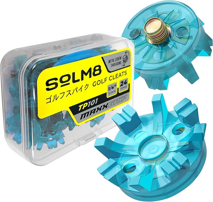SOLM8 Golf Shoe Replacement Spikes - Metal Screw Threading Dia ¼ Inch/6mm Easy to Install on Cricket & Golf Cleats (Spanner Included)