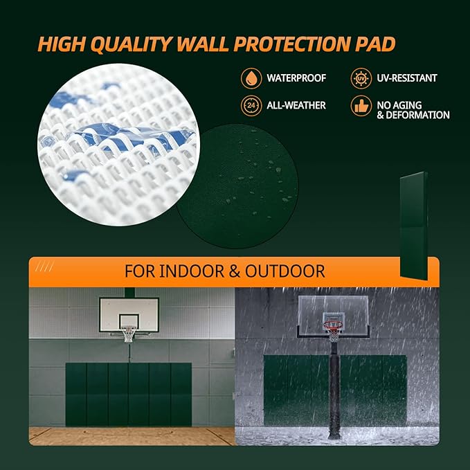PROGOAL Gym Wall Paddings Basketball Court Wall Protection Pad - 2”Thick Foam Wall Mat Durable Protector for Wall-Mounted Basketball Hoops Garage Taekwondo（60" Lx20 W）