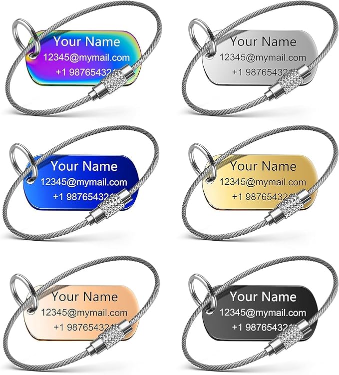 Personalized Luggage Tags for Suitcases and Backpacks - Stainless Steel Metal Custom Travel Bag Name Tags for Kids, Women, Luggage, Baggage, Airplane, Golf - Travel Essentials Label (2"x1.1")
