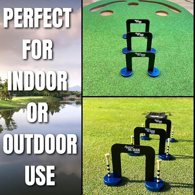 Golf Putting Gate 3 Pack with 6 Tees & Detachable Bases (Small, Medium, Large)