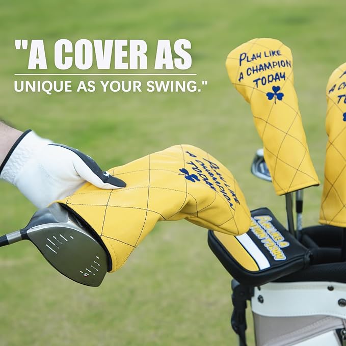 Golf Club Head Covers Premium Leather Golf Driver Fairway(FW) Wood Hybrid(UT) Covers with Number Tags, Golf Mallet Putter Cover Play Like A Champion