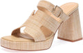 Monrovia Womens Sandals Heels for Women Slide On Block Chunky Platform High Heels Open Toe Raffia Wedge Sandals