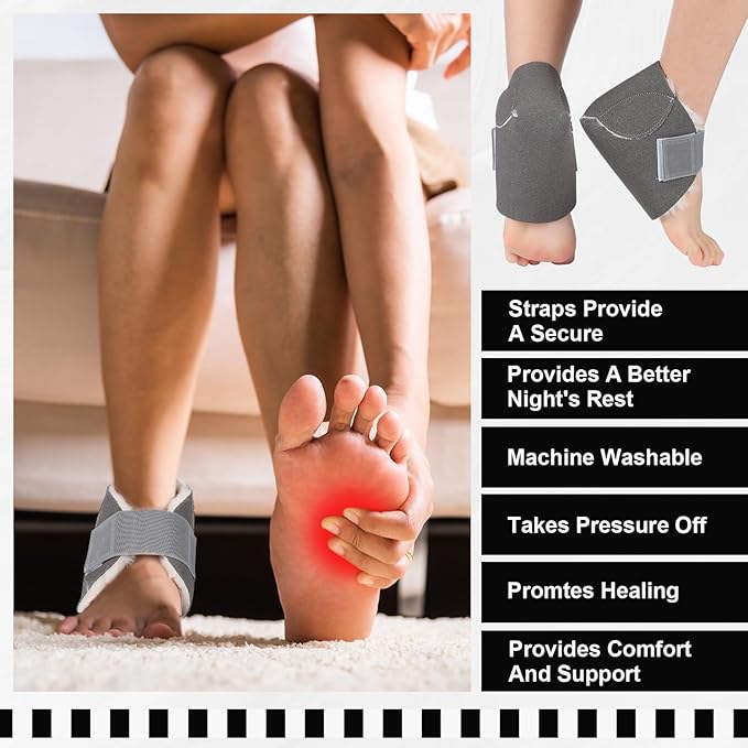 2 Pcs Heel Protectors for Pressure Sores Sheepskin Heel Pads Soft Foot Cushions Pad Heel Protectors Adjustable Foot Pillows with Securing Strap for Bed Sore Ankle Ulcers(Dark Grey)