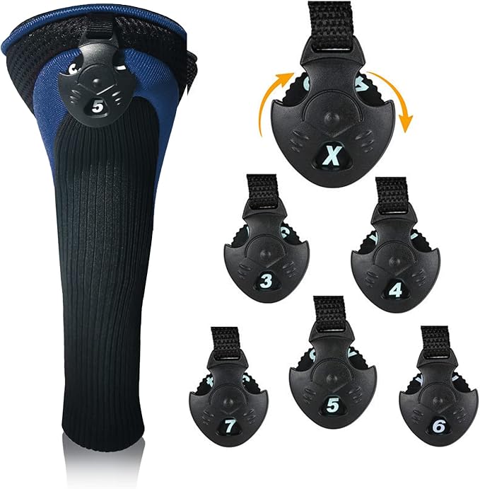Golf Club Head Covers for Fairway Woods Driver Hybrids 3 Pieces Long Neck Mesh Sports Fan Golf Club Headcovers Set with Interchangeable No. Tags 3 4 5 6 7 X Golf Accessories for Men Women