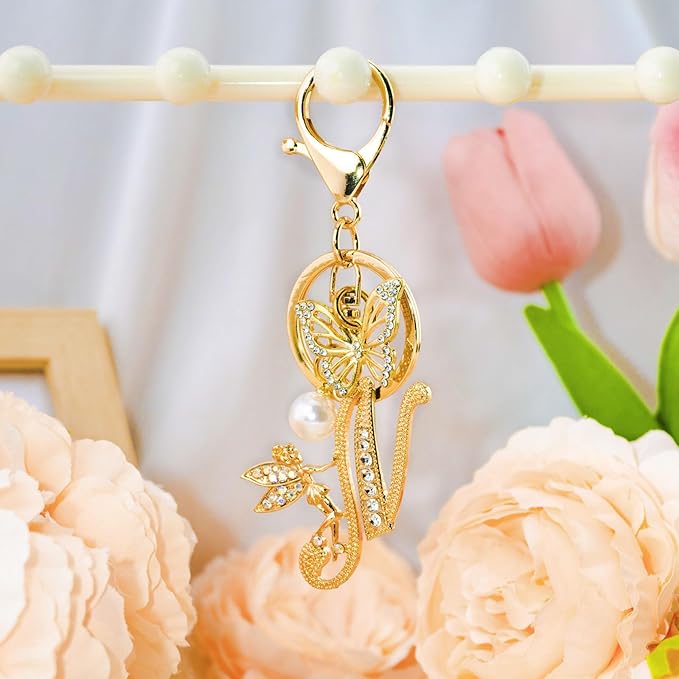 Initial Keychain Bag Charm Women Purse Charms for Handbags Accessories Charm for Wallet Butterfly Pendant for Girls