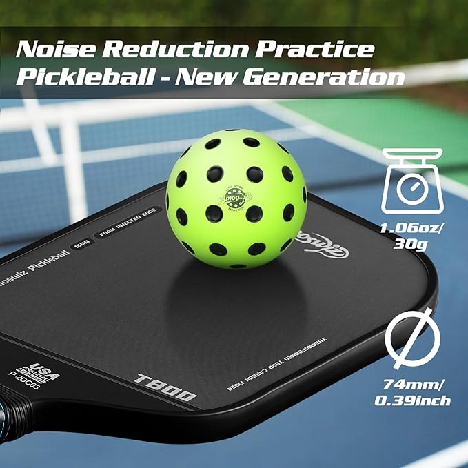 Silent Pickleball Balls, 6 Pack of Quiet Foam Ball for Indoor & Outdoor Pickle Ball Practice, Noise Reducing Soft Pickleball Practice Balls with 40 Simulated Concave Holes