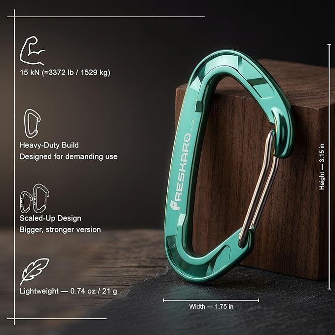 FresKaro 15kN-3372lbs Heavy Duty Wiregate Carabiners, Reliable Time-Tested Stainless Steel Spring Gate, for Camping, Hiking, Hammocks, Backpacking, Dog Leash etc., 3.15inch