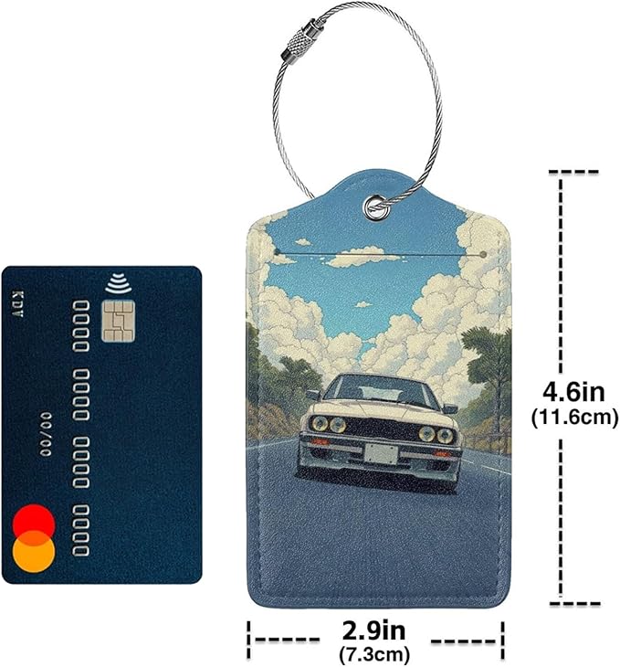 TSA Approved Luggage Tags for Suitcases Cartoon car 2 Pack Funny Leather Carnival Cruise Airport Cute Travel Name Tags Golf Bag tag Ships Essentials Privacy Cover ID Label for Women Men