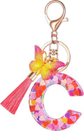Suweibuke Colourful Cute Initial Letter Keychains for Women Girls with Tassel Butterfly, Charm for Purse Handbags Backpacks