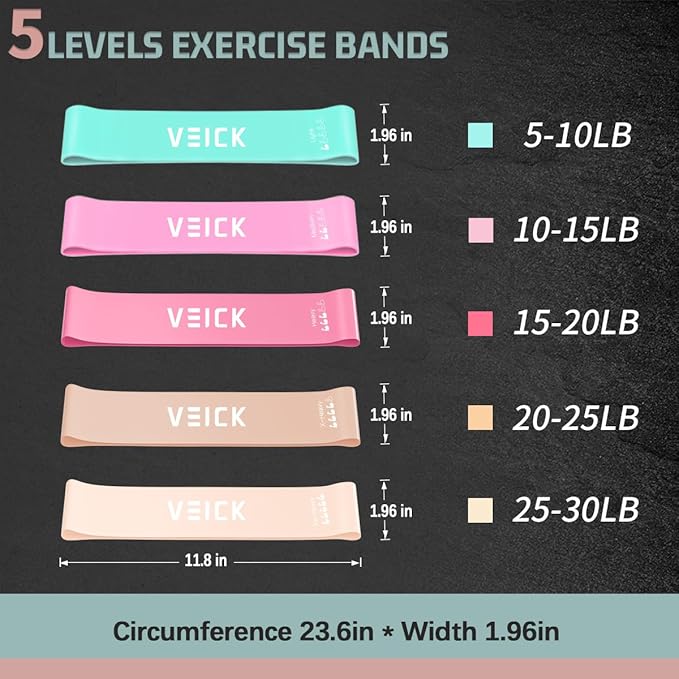 VEICK Pilates Bar Kit with Resistance Bands, Elastic Workout Bands for Men Women, Set of 5 Resistance Loop Bands for Home Fitness Stretching Strength Training