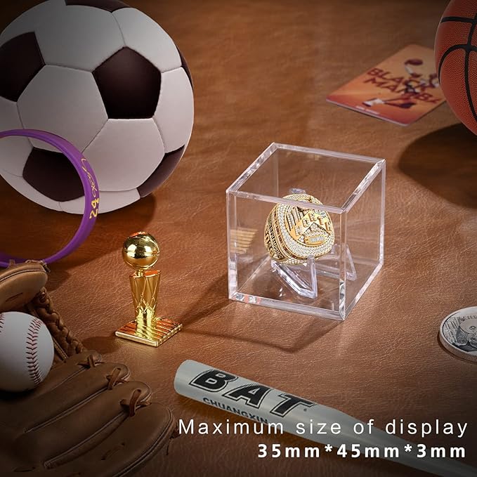 Championship Ring Display Case, Acrylic Display Box and Holder for Super Bowl, Championship, and Baseball Rings, for Collectors and Enthusiasts, 2pcs
