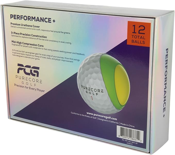 PURECORE Performance+ Distance Golf Balls – Premium 3-Piece Urethane | 98 Compression | Extra Soft Feel, Predictable Flight, Balanced Spin & Consistent Distance