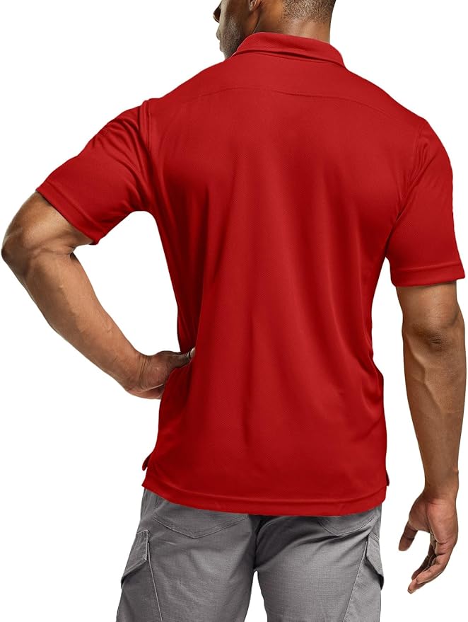 CQR Men's Polo Shirts, Tactical Short Sleeve Golf Performance Shirts, Lightweight Dry Fit UPF 50+ Pique
