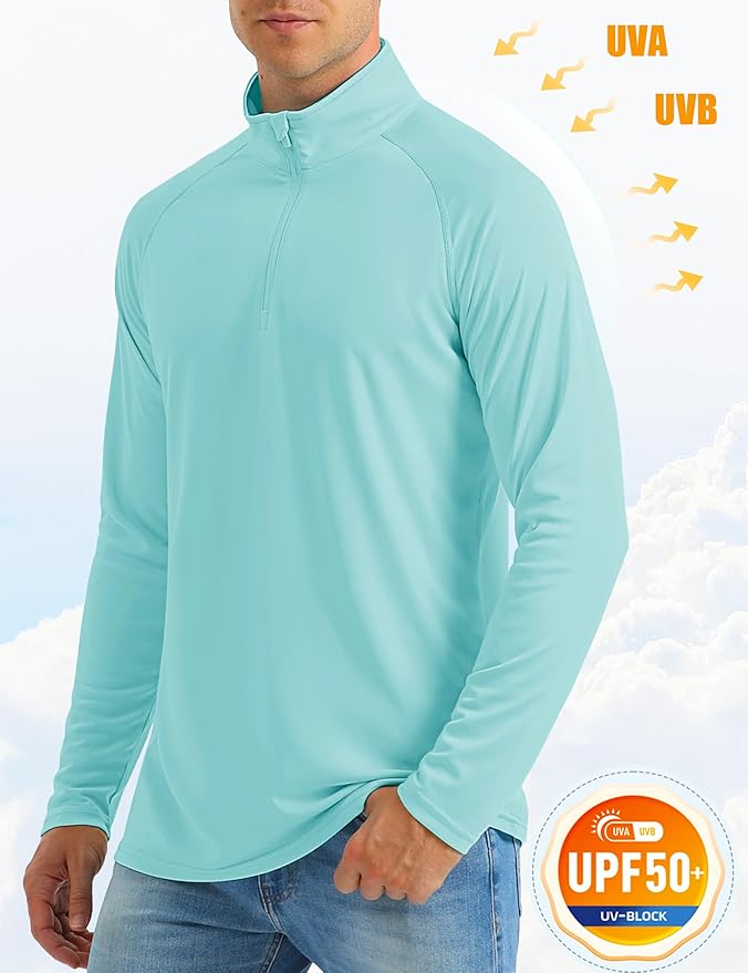 MAGCOMSEN Men's Long Sleeve Sun Shirts UPF 50+ Tees 1/4 Zip Up Fishing Running Rash Guard T-Shirts Outdoor Shirt