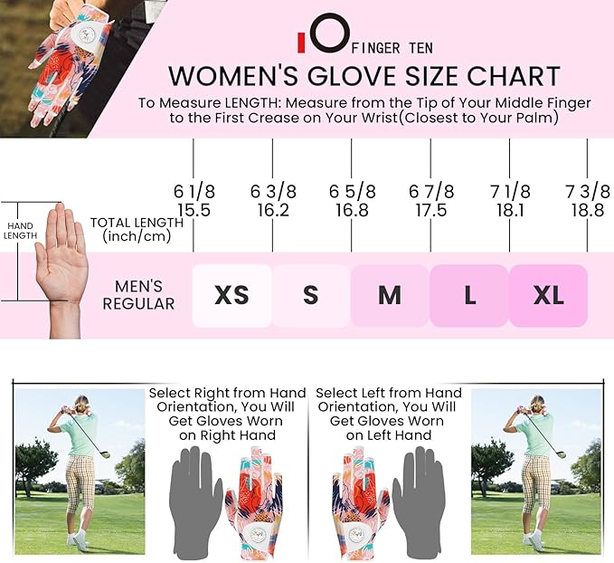 FINGER TEN Stylish Golf Gloves Women with Ball Marker 1 Pack for Left or Right Hand, Breathable Glove with Fashion Patterns for Ladies Right Left Handed Golfer