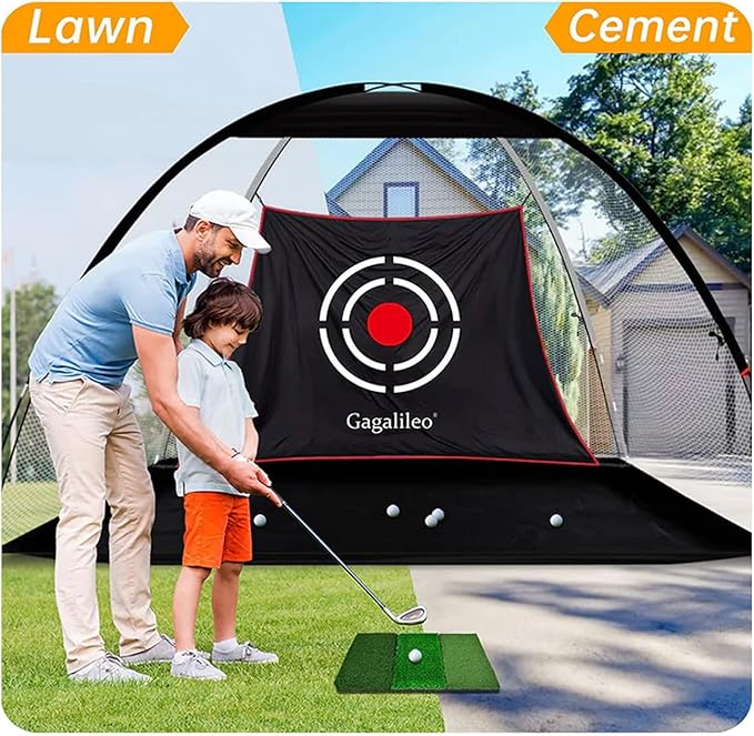Gagalileo Golf Net: Backyard Practice Hitting Driving Training by Turf Mat Target Real Ball Indoor Outdoor Chipping Swing Gift for Golfers Dad Husband Men
