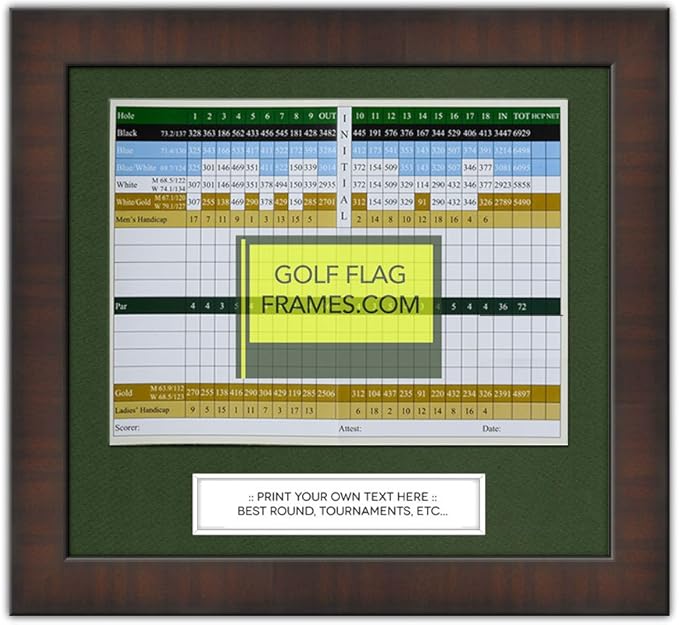11x10 Brown Golf Scorecard Frame, Mouldling brn-001, Green Mat (holds approx. 6"x8" card; card not included)