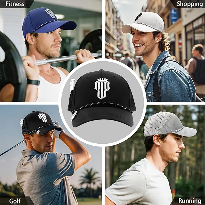 NJF Golf™ Hat Men - Breathable Mens Golf Hats, Adjustable Rope Snapback Cap, Convenient Cap with Tee Holder