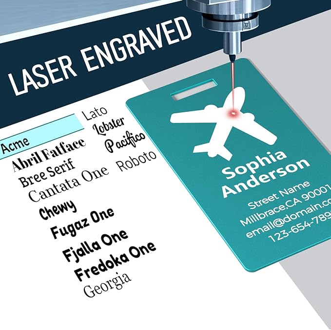 Personalized Metal Luggage Tags, Custom Suitcase Aluminum Name Tags with 5.9in Steel Ring, Laser Engraved Text and Logo, for Travel Gift, Baggage, Golf Bag (Lake Blue)
