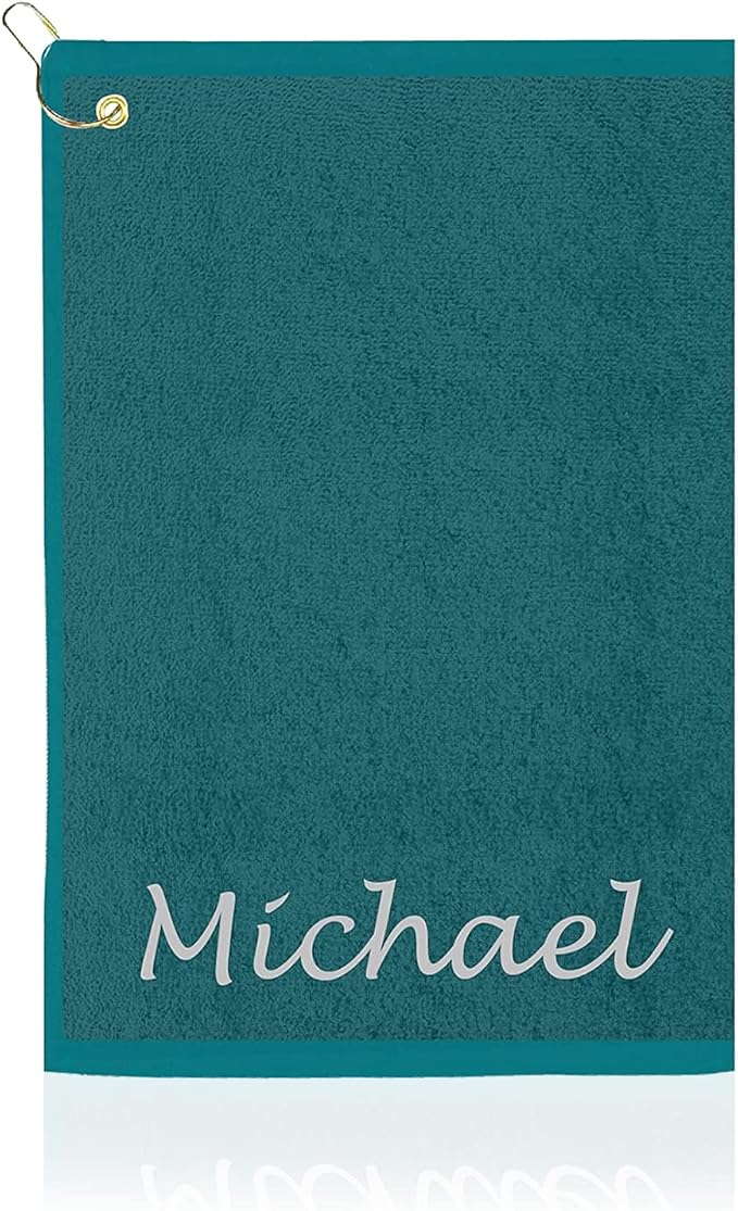 Personalized Passion Golf Towel with Embroidered Name - 16"x26" Custom Golf Towels with Clip - Soft & Highly Absorbent Plush Velour - Easily Wipes Away Sweat and Dirt - Gift for Golfers - Aqua