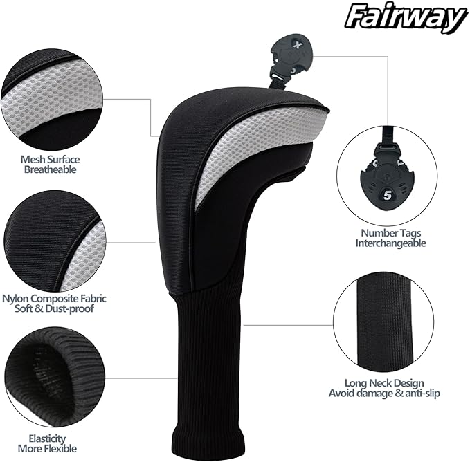 Golf Head Covers for Fairway Woods Driver Hybrids 5 Pieces Nylon Mesh Sports Fan Golf Club Headcovers-Golf Accessories for Men Women.
