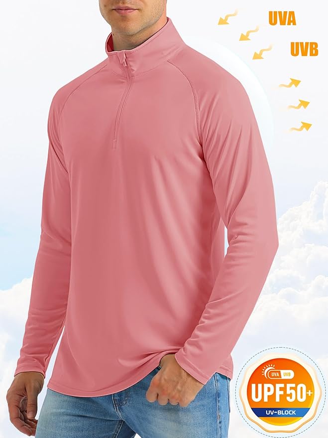 MAGCOMSEN Men's Long Sleeve Sun Shirts UPF 50+ Tees 1/4 Zip Up Fishing Running Rash Guard T-Shirts Outdoor Shirt