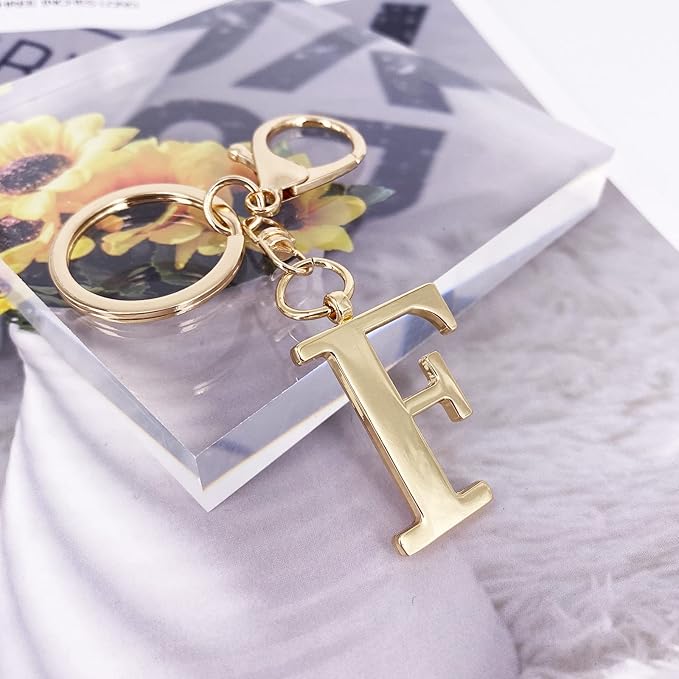 LAXPICOL Gold Letter A-Z Keychain for Women Bag Charms Purse Charms For Handbags Metal Alphabet Initial Letter Keychain
