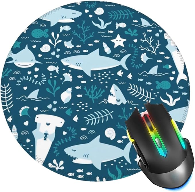 Cute Shark Mouse Pad, Fish Mouse Pads for Desk, Stitched Edge Mousepad with Non-Slip Rubber Base, Gaming Mouse Mat for Computer Laptop Home Office