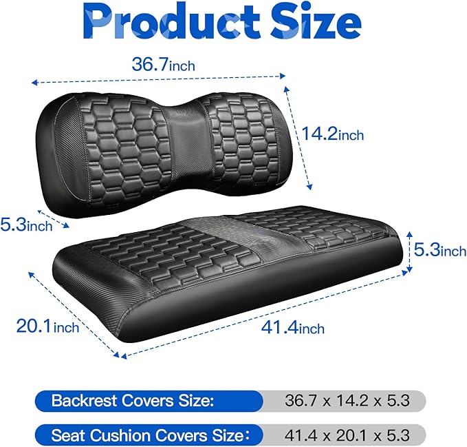 NOKINS Golf Cart Seat Covers, Fit for YAMAHA/G29/Drive2 OEM Standard Front Seat Cushion, Yamaha Accessories Vinyl Seat Covers, No Nails Required(Carbon Fibre Black and Black)
