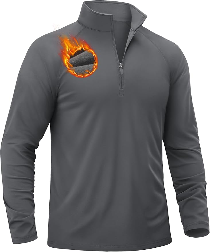 TACVASEN Men's Quarter Zip Pullover Fleece Lined Thermal Long Sleeve Golf Shirt 1/4 Zip Warm Winter Sweatshirts