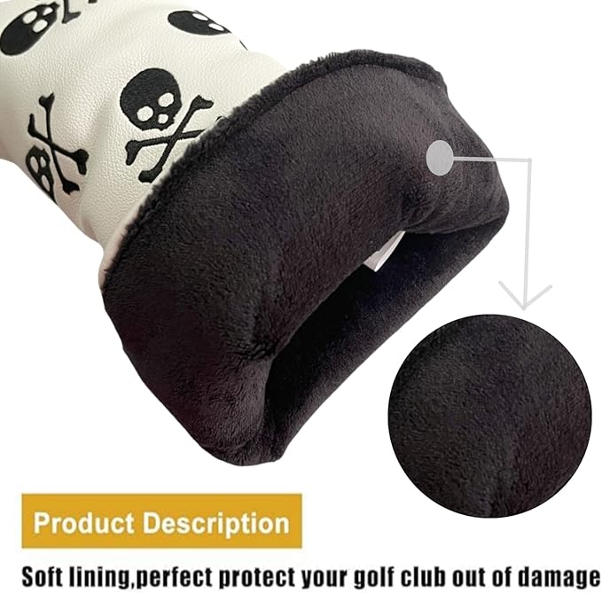 Golf Club Headcover 3 Wood Headcover Hybrid UT Covers White Skull Embroidery, Premium Leather Driver Head Covers Hybrid Headcover Fairway Wood Cover for Golf Clubs