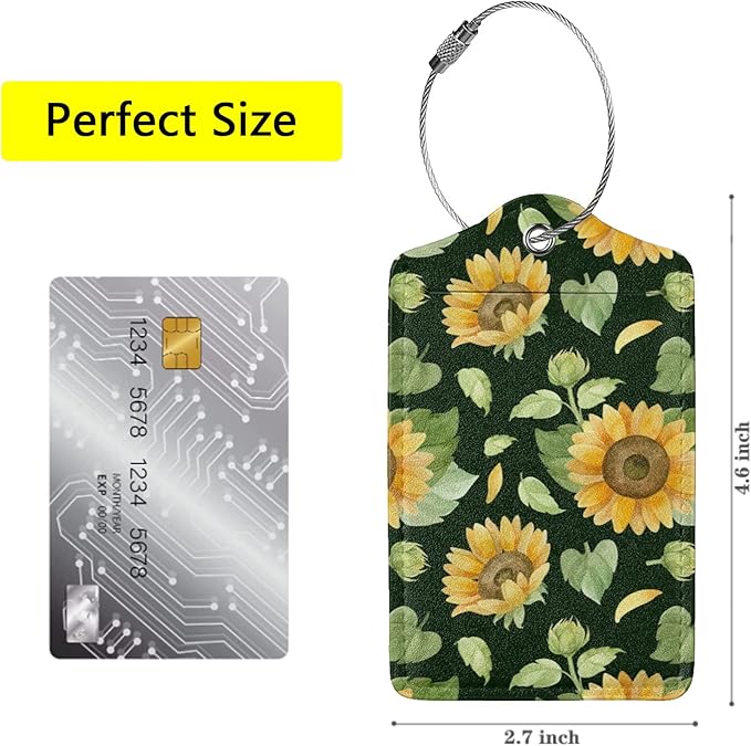 2 Pack Sunflower Luggage Tags for Suitcases, Cool Leather Luggage Tag for Travel, Bag Tag Privacy Name ID Card Bag Labels for Friends Adults Kids Tourists