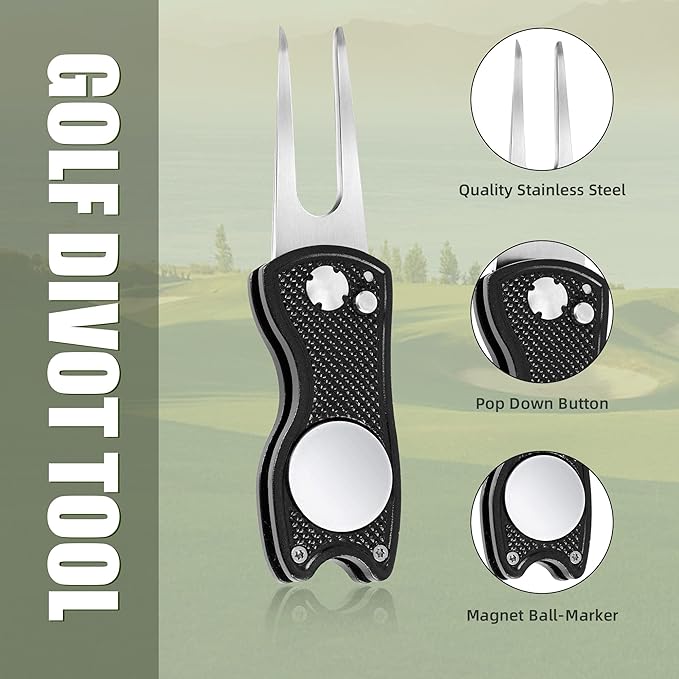 Mile High Life Printed Golf Towel(16"x24"), Brush Tool Kit, Divot Repair Tool, Microfiber Towel，Brush with 2FT Retractable Cord, Repair Tool w Magnetic Golf Ball Marker