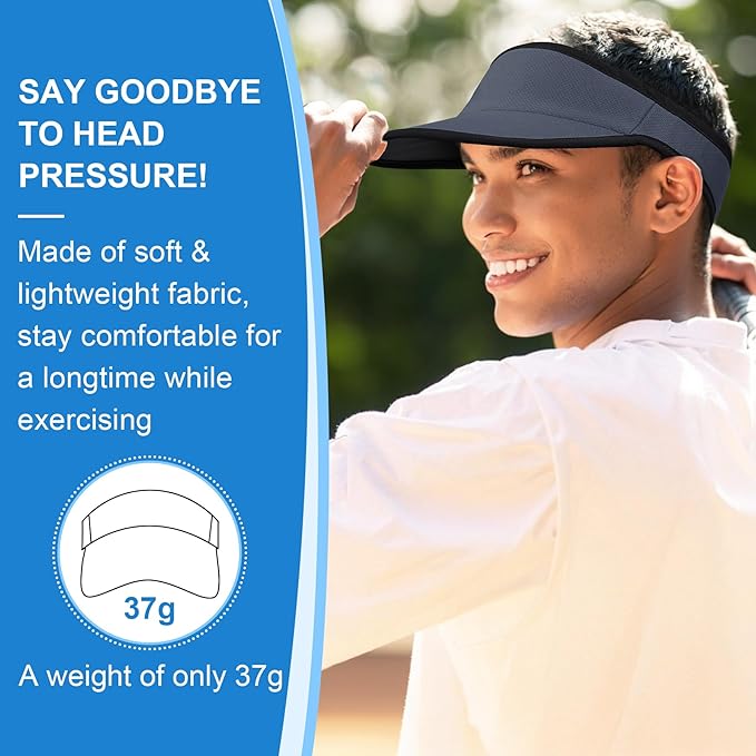 Sports Sun Visor for Men Women, Lightweight Soft Quick-Dry Visor Hat, Packable Tennis Golf Running Visor