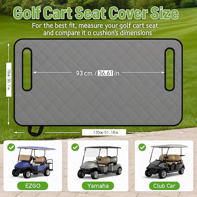 Golf Cart Seat Covers, Universal Golf Cart Seat Towel Blanket Nonskid Bottom Fits for EZGO, Yamaha, Club Car and More 2 Person Seats Golf Carts