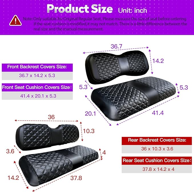 Yamaha seat Cover，Fit for YAMAHA/G29/Drive2，Vinyl seat Cover, Diamond Texture, Easy to Install Golf cart Accessories, no Staples Required（Black）