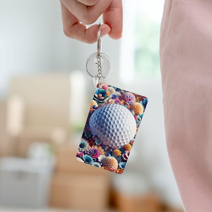 Golf Keychains Rectangular Acrylic Keychain Daily Key Ring Car Key Fob Holder 2X3 Inch