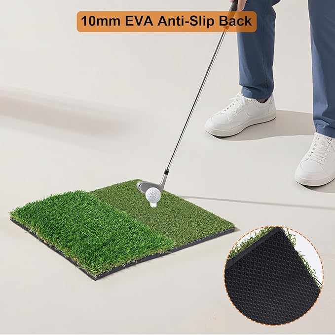 Golf Mat, Golf Hitting Mat Outdoor for Training, Golf Practice Mat with 10mm EVA Backing, Golf Mats Practice Indoor and Outdoor Turf with 8 Different Tees