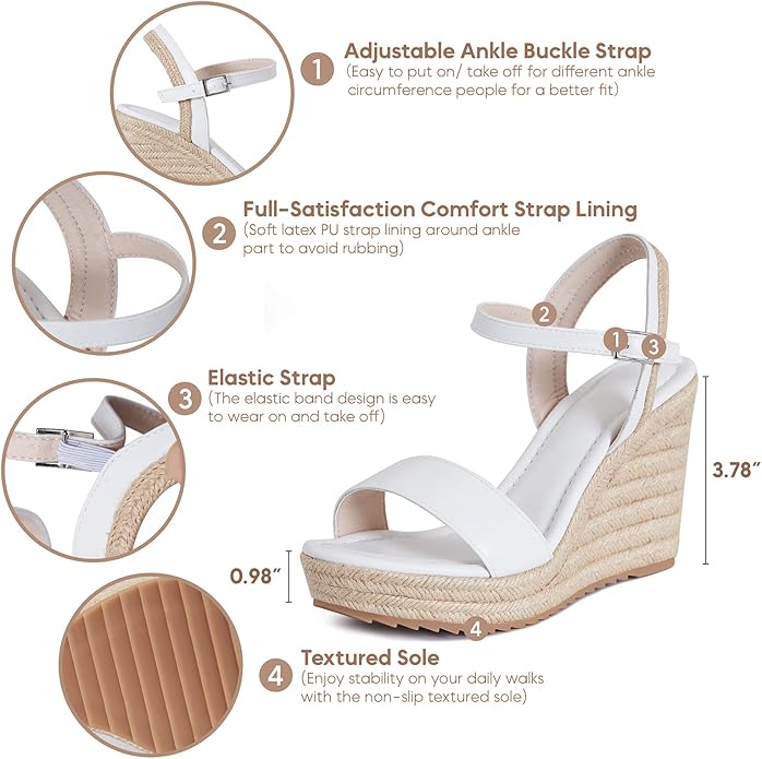mikarka Women's Espadrille Wedge Sandals: Ankle Strap Platform Open Toe Wedges - Stylish High Heel Dressy Summer Wedges for Women, Inspired by Espadrilles