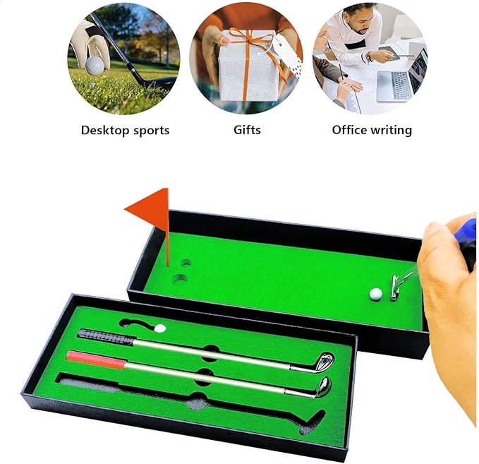 Golf Pen Set & Mini Desktop Golf Putting Green Game - Funny Gifts for Golfers, Adults, Teens, Boss, Coworkers - Office Desk Toy and Unique Stocking Stuffers