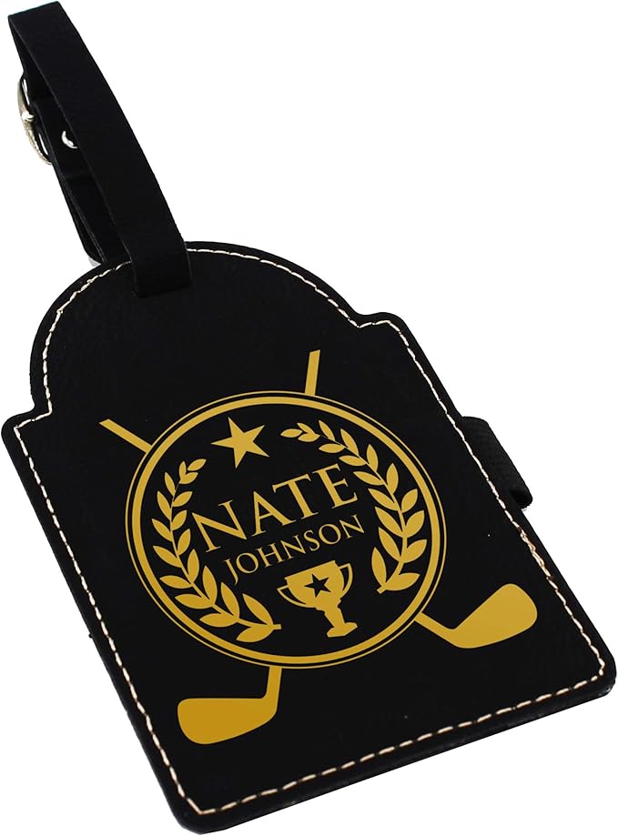 Custom Engraved Golf Luggage and Bag Tag - Personalized Golfing Accessories Gift for Golfer, Mom, Dad, Him, Her (Black with Gold)