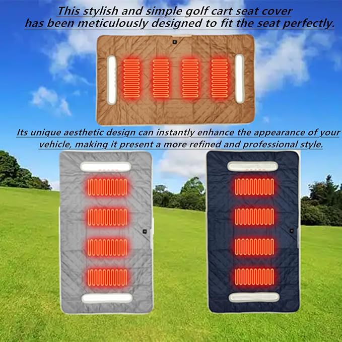 Golf Cart Heater, Heated Golf Cart Seat Cover - USB Powered 4-Zone Warming Pad & Electric Blanket for Golf Carts, 3-Temperature Settings with Portable Foldable Design (Black)